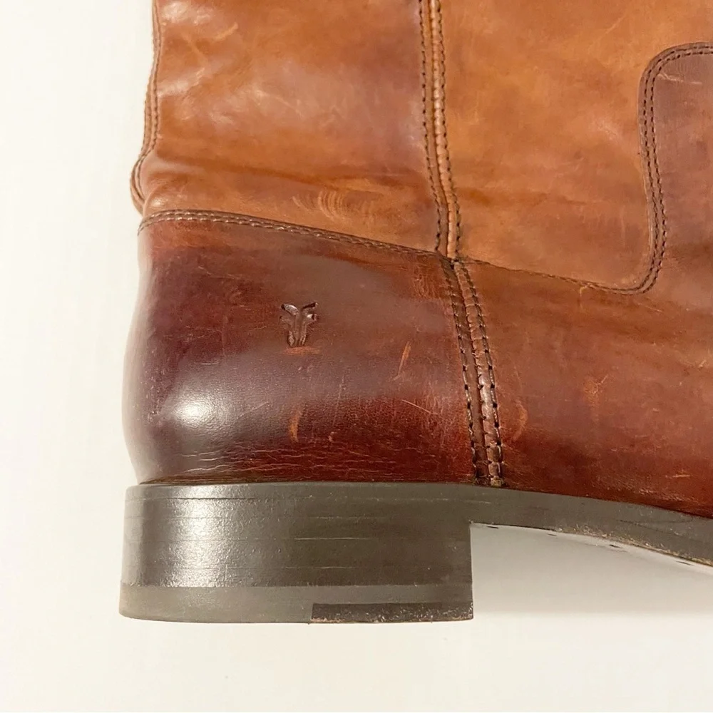 Frye Melissa Whip Tall Pull On Boots Size 9.5 Distressed Brown Leather Riding - Picture 5 of 16